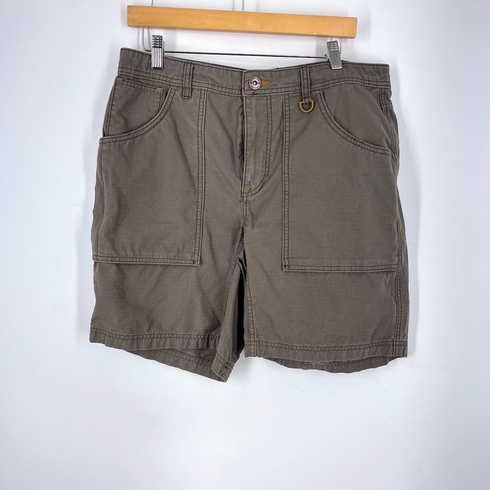 REI Co-op Mens 34 Brown Cotton Canvas Utility Cargo Shorts D-Ring Hiking Outdoor